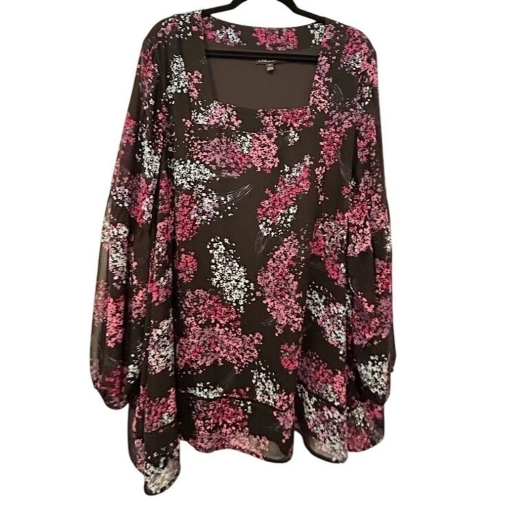 Lane Bryant Plus Size Top Women's Size 28 Black Floral Square‎ Neck